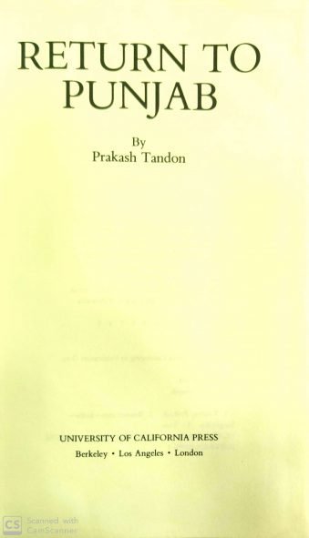 Return to Punjab By Tandon